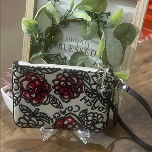 Coach  poppy Black and Red Floral Wristlet
